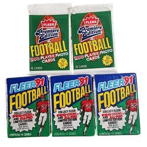 Fleer Vintage '90 And '91 Football Wax Packs Lot Of 5 New Sealed